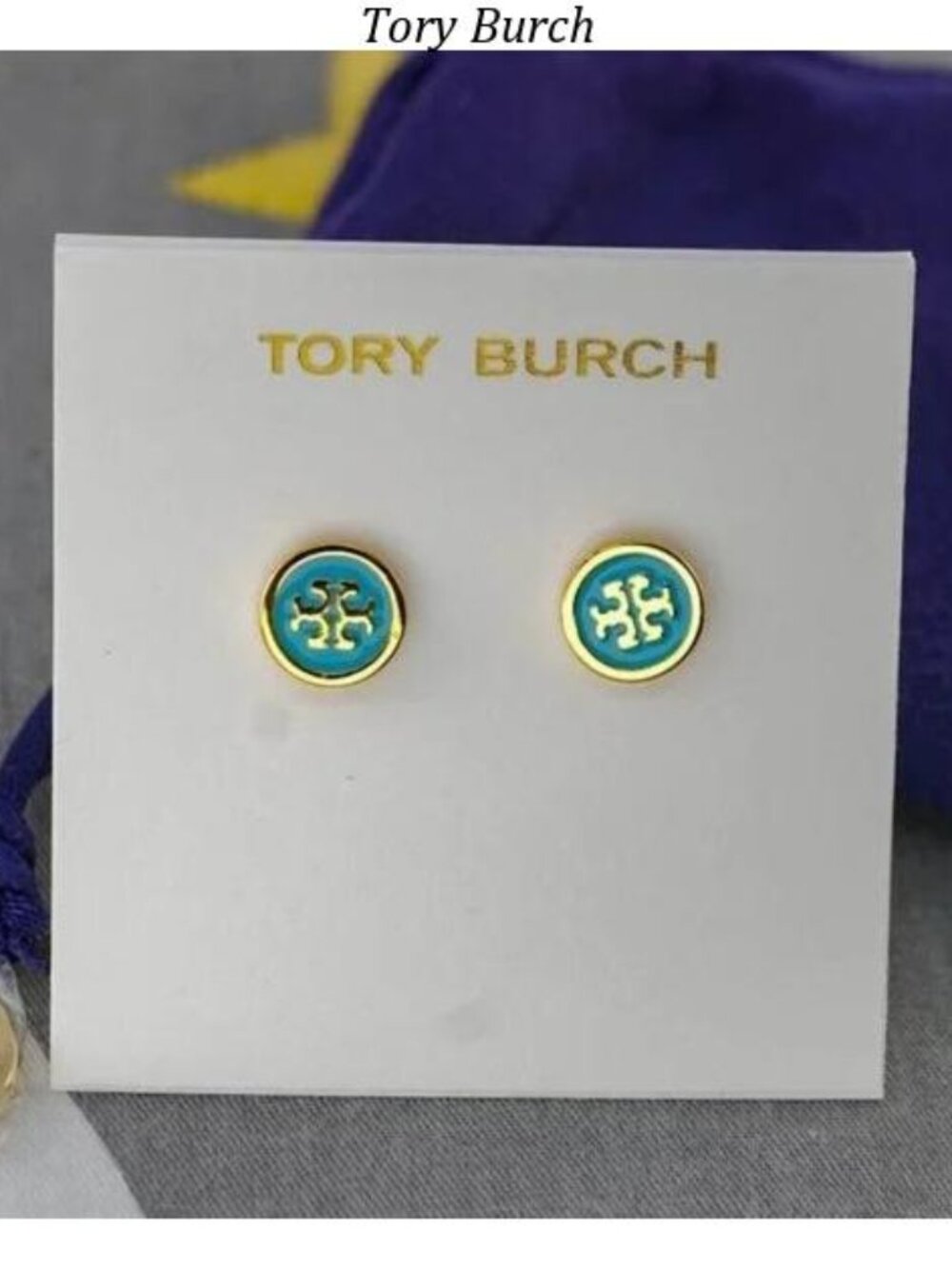 Tory Burch Kira Enamel Mini Stud in Turquoise (Brand New)